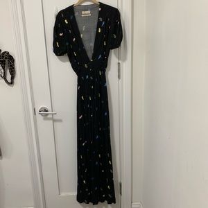 Black Deep V Neck Maxi Dress